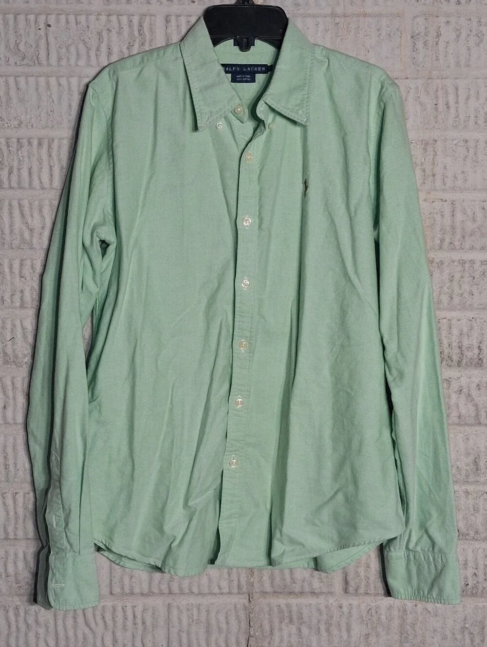 Ralph Lauren Mint Green Long-Sleeve Button-Down Shirt In A Boys Size 10. EUC